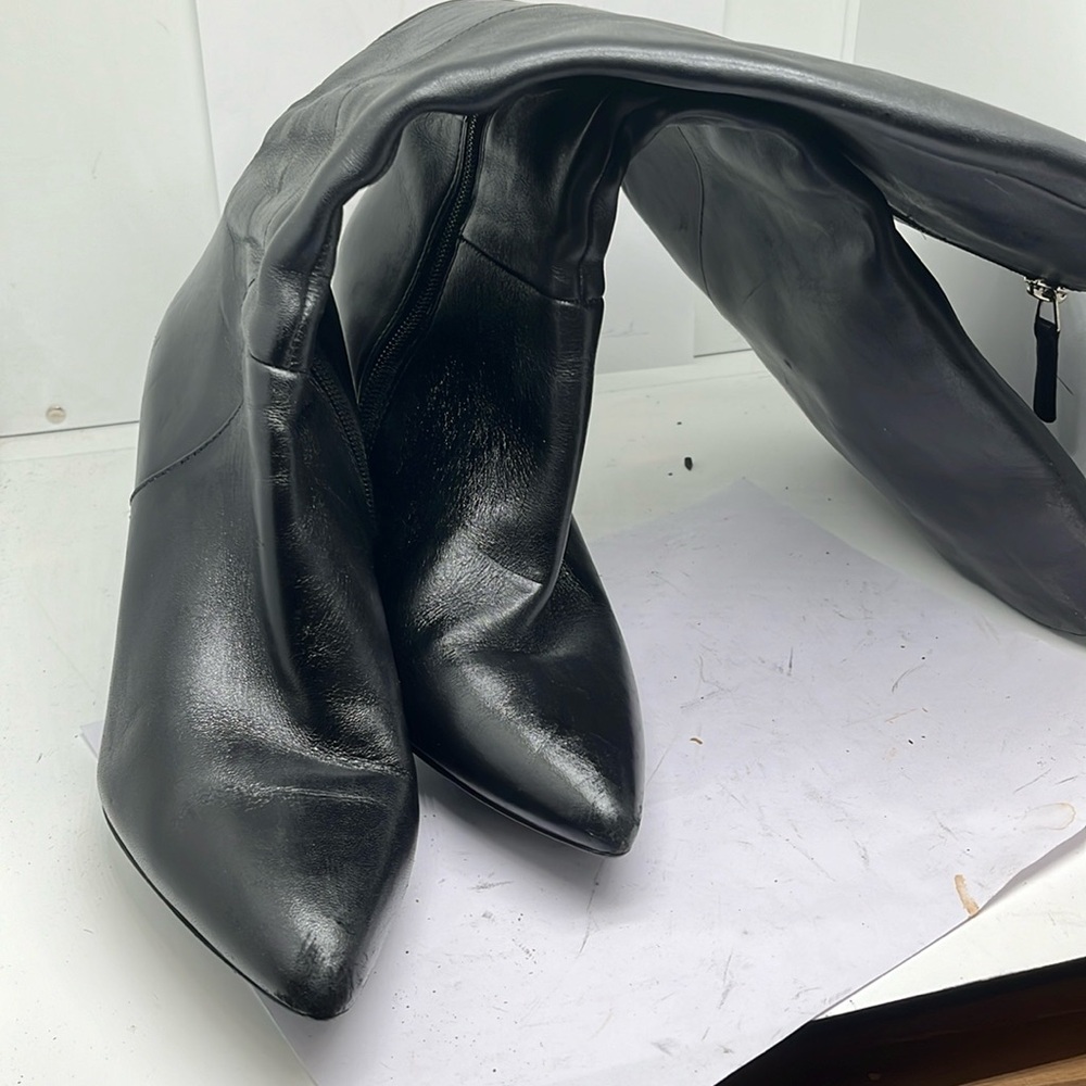 Nine West black leather calf high boots with heel